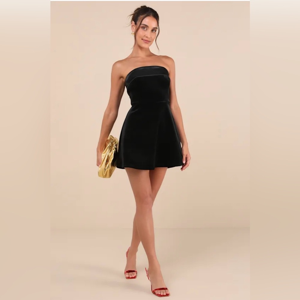 Lulus Black Velvet Strapless Mini Dress